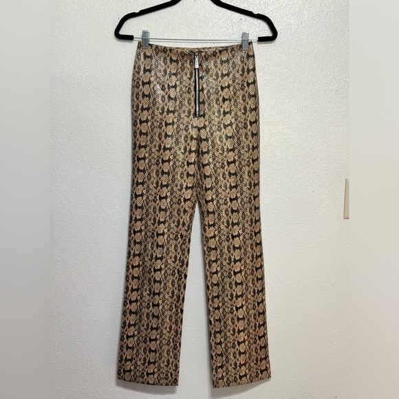 DANIELLE BERNSTEIN Faux Snakeskin Pants Sz 2 Beige Black - Picture 2 of 11